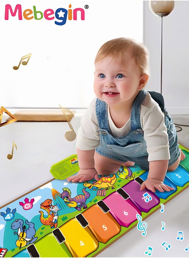MEBEGIN - Musical Play Mat with 10 Piano Keys and 8 Instrument Keys, Foldable Piano Dance Mat with Cartoon Patterns, Touch-sensitive Game Cushion, Multifunctional Educational Musical Toy for Kids Aged 3+, 110*36cm - Image 1