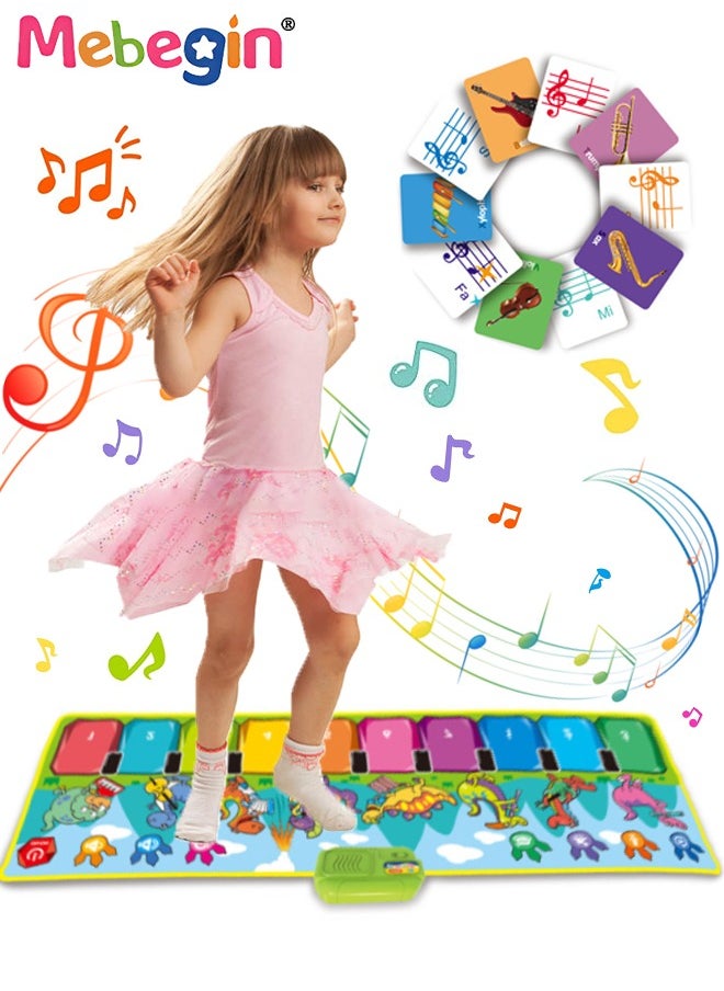 MEBEGIN - Musical Play Mat with 10 Piano Keys and 8 Instrument Keys, Foldable Piano Dance Mat with Cartoon Patterns, Touch-sensitive Game Cushion, Multifunctional Educational Musical Toy for Kids Aged 3+, 110*36cm - Image 1