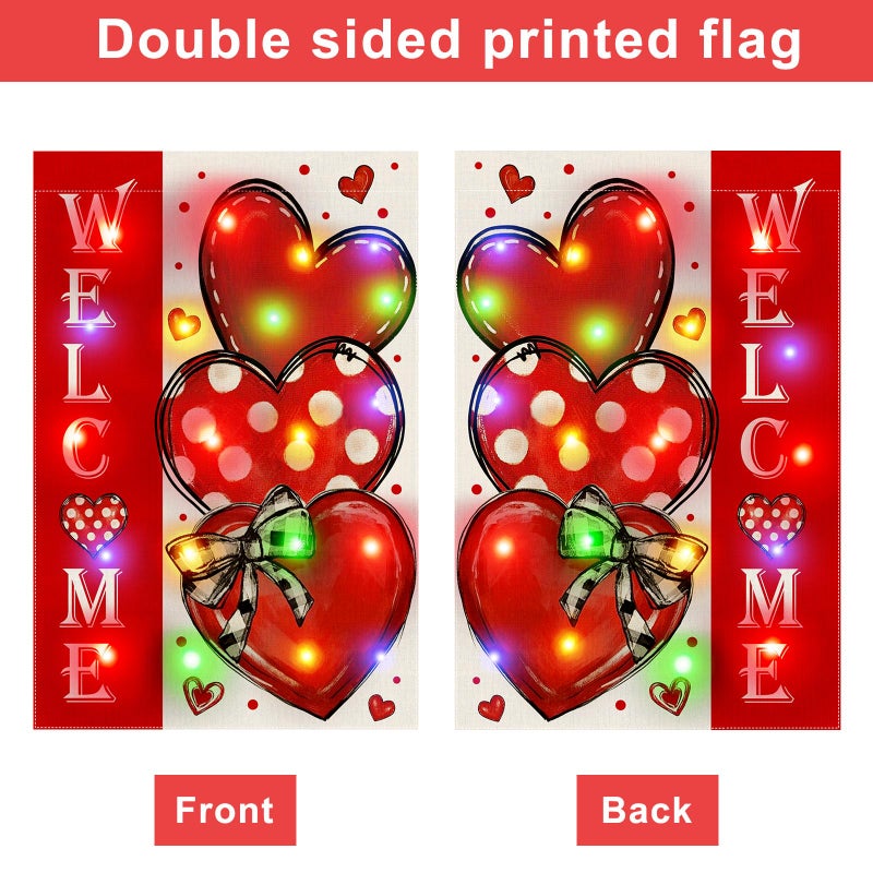 Gosuoa Led Lighted Valentine Garden Flag, 12x18 in Double Sided Hearts Valentine Yard Flag, Solar Valentines Day Decorations Outdoor for Patio Lawn, Home Porch - Image 3