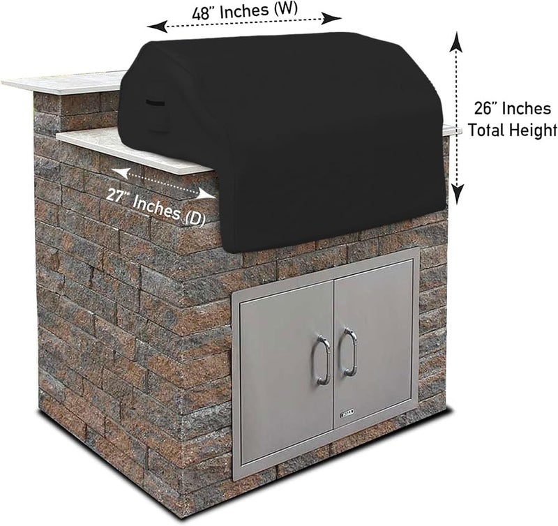 Covers & all Built-in Outdoor Grill Cover, Durable 12 Oz Waterproof Cover Max Material with Air Pocket & Elastic for Snug Fit (48" W x 27" D x 26" H Inches, Black) - Image 2
