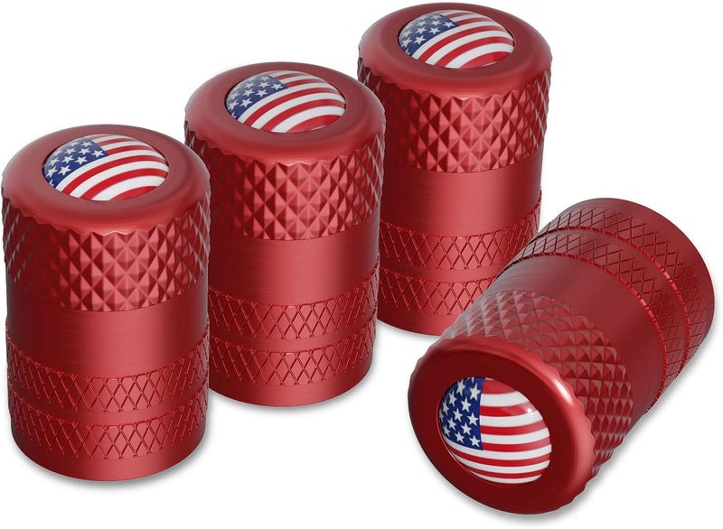 CKAuto American Flag Valve Stem Caps, Aluminum USA Tire Valve Caps, Universal Dust Proof Stem Covers for Cars, Trucks, Bikes, Motorcycles, Bicycles, Corrosion Resistant, 4 Pack(Red) - Image 1