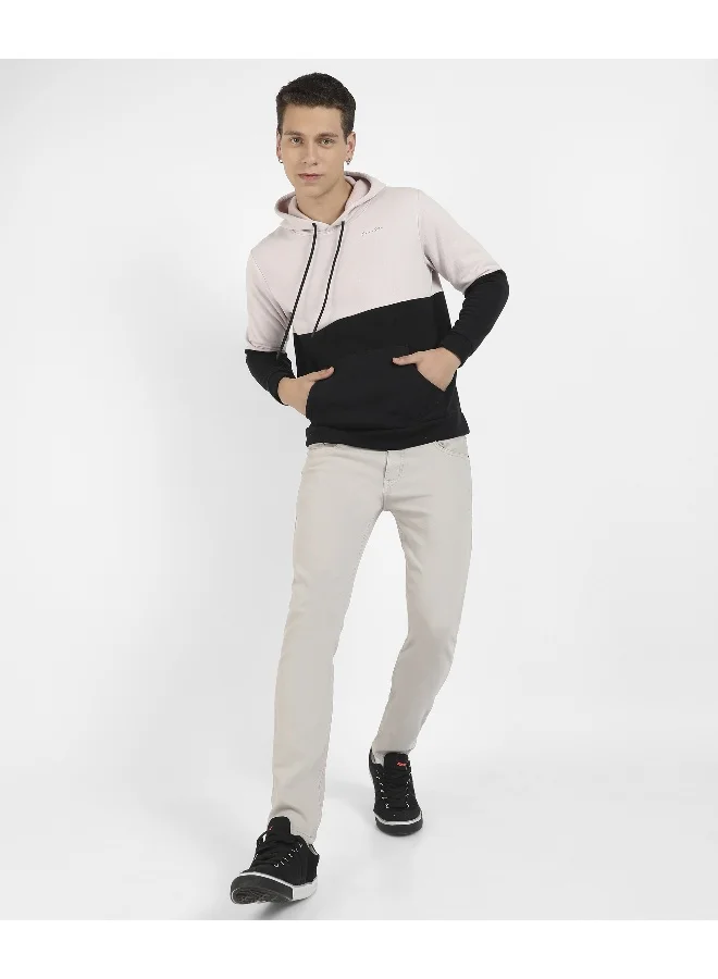 Campus Sutra Men's Light Grey & Black Colourblocked Hoodie With Kangaroo Pockets
