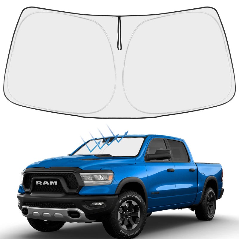 Front Windshield Sun Shade Foldable Sunshade Protector Custom Fit 2019 2020 2021 Dodge RAM 1500 2Dr RegularCab, 4Dr QuadCab, CrewCab, MegaCab Pickup Winter Accessories 2021 Upgrade