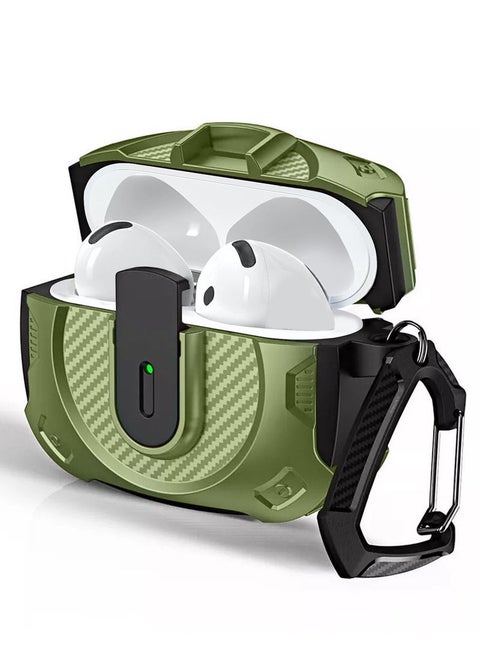 Airpods 4 Case Hard Shell Protective Armor LED Visible Wireless Charging Case Cover with Lock - Olive Green