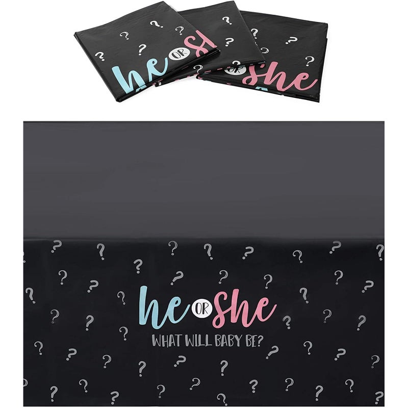 Sparkle and Bash Sparkle and Bash Gender Reveal Party  Plastic Tablecloth  He or She Tablecloth Baby Shower Decorations 54 x 108 Inch 3 Pack 