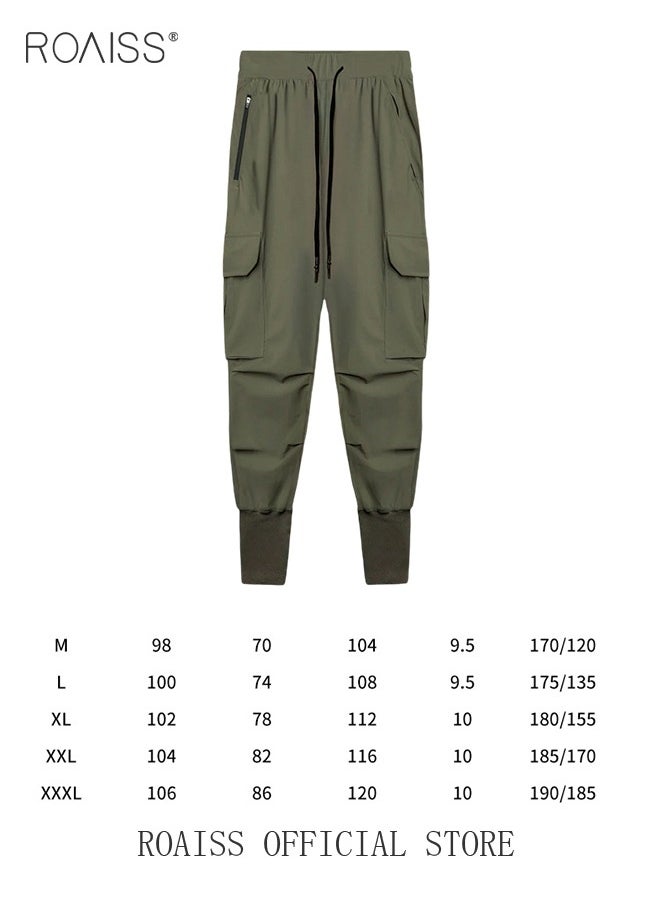 roaiss Mens Workout Sweatpants Cargo Jogger Pants Athletic Track Pants with Zipper Pockets Quick-drying Leggings Thin Sports Pants  - Image 3