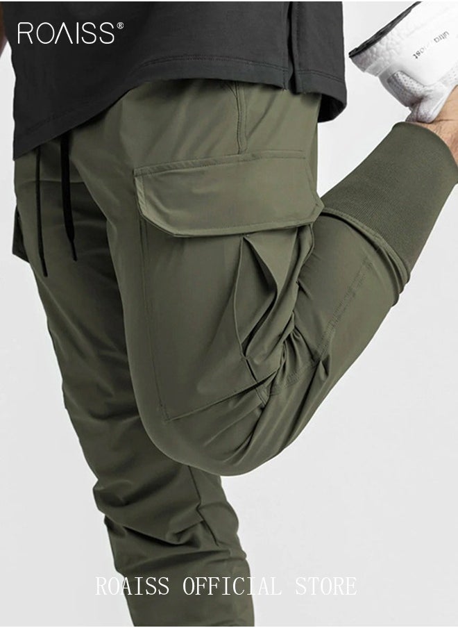 roaiss Mens Workout Sweatpants Cargo Jogger Pants Athletic Track Pants with Zipper Pockets Quick-drying Leggings Thin Sports Pants  - Image 4