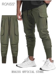 roaiss Mens Workout Sweatpants Cargo Jogger Pants Athletic Track Pants with Zipper Pockets  - Image 2