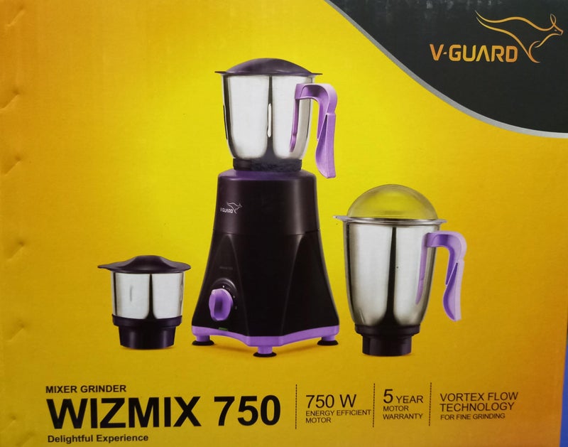 V-Guard Wizmix 750 Mixer Grinder | Delightful Experience | 750 W Energy Efficient Motor | Vortex Flow Technology, Purple Lavender - Image 2
