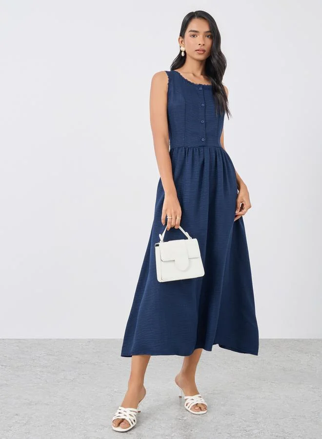 تايك تو Take Two Solid Sleeveless Buttoned Midi Dress