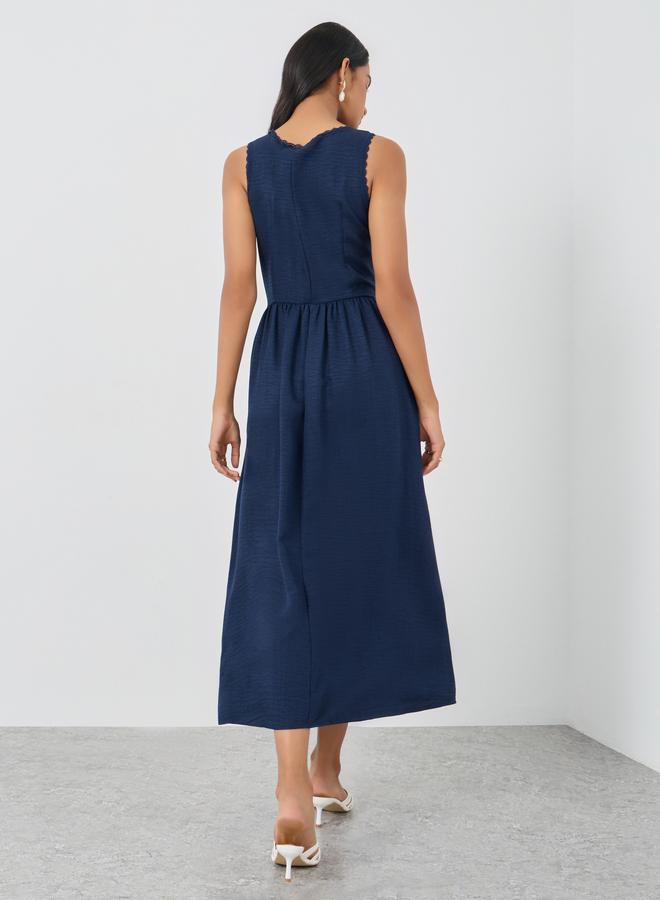 Take Two Solid Sleeveless Buttoned Midi Dress - Image 4