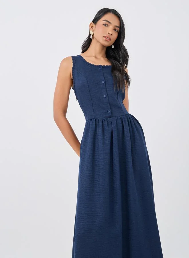 تايك تو Take Two Solid Sleeveless Buttoned Midi Dress