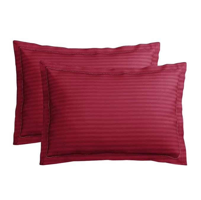 Home Elite Luxurious Sateen Striped Pillow Cover/Case Set (2 Pcs) 210 Thread Count - Maroon - Image 1
