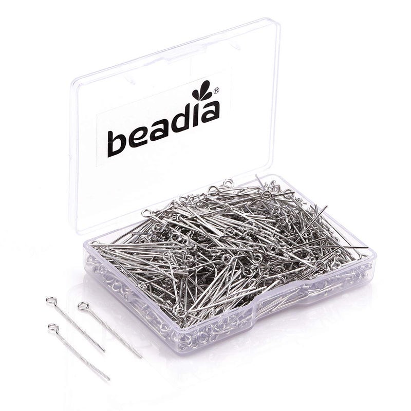 BEADIA Open Eye Pins Platinum Head Pins for DIY Jewelry Making 30mm 300pcs - Image 1