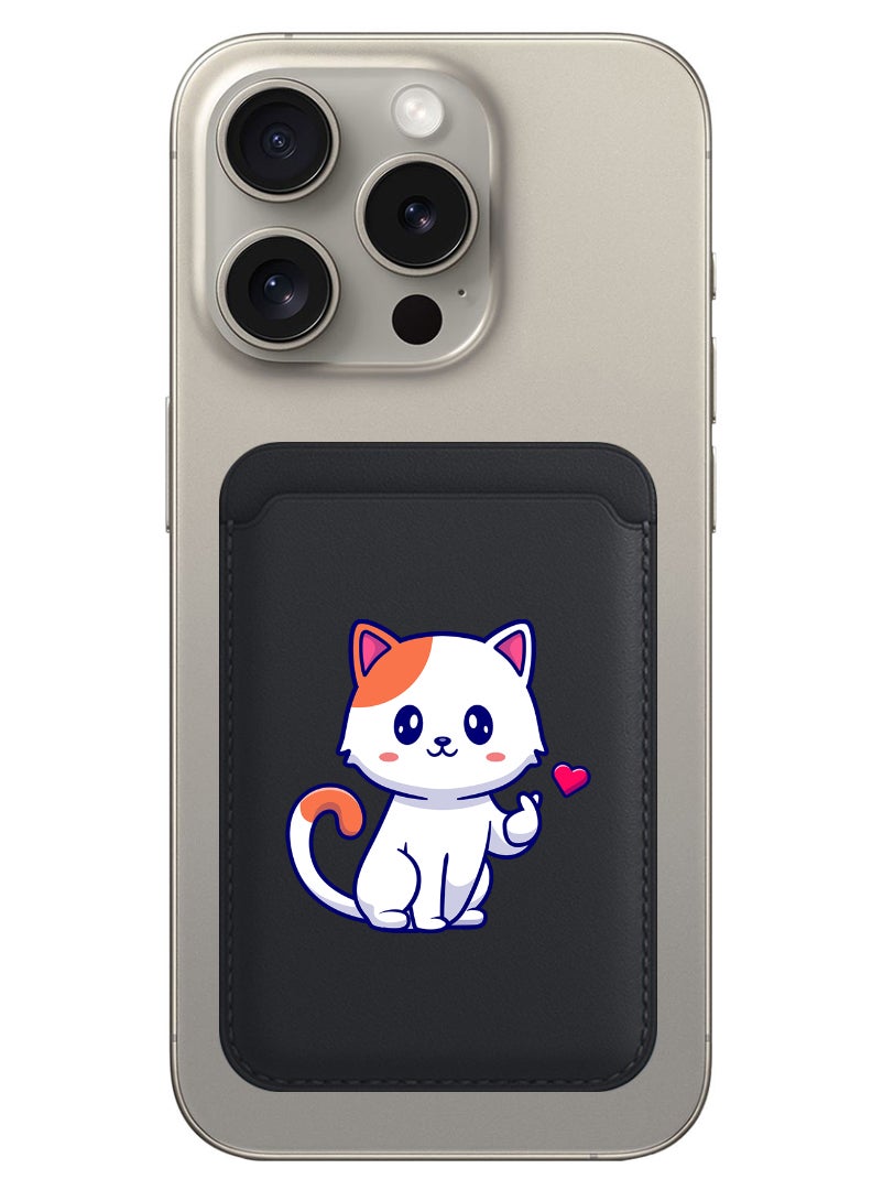 Theodor Magnetic Wallet, Compatible with MagSafe Wallet, for iPhone Wallet, for iPhone 16/15/14/13/12 Series, Not for iPhone 13/12 mini, 3 Card Holder, Vegan Leather, Black - Cat love - Image 1