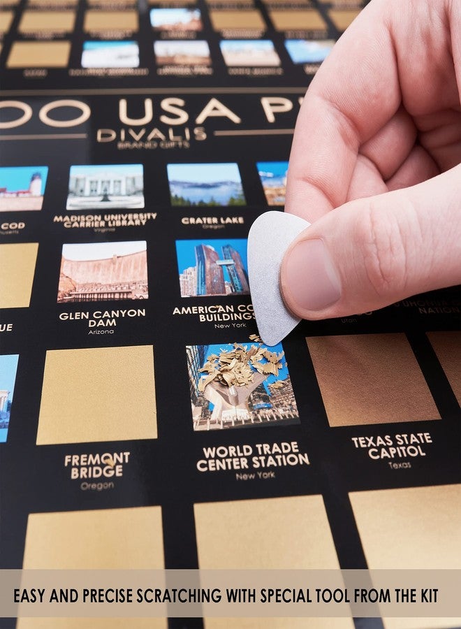 Divalis Top 100 US Places Scratch Off Poster – Large Scratchable Poster of the Best Travel Destinations of the United States - Chart to Mark US Places Visited - Image 2