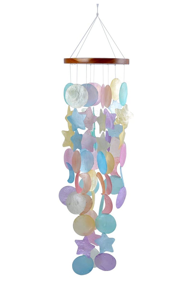 CraftCurl Capiz Shell Wind Chimes, Handmade Memorial Wind Chime with Melodious Sound, Sturdy Wood Top, Multicolor - Image 1
