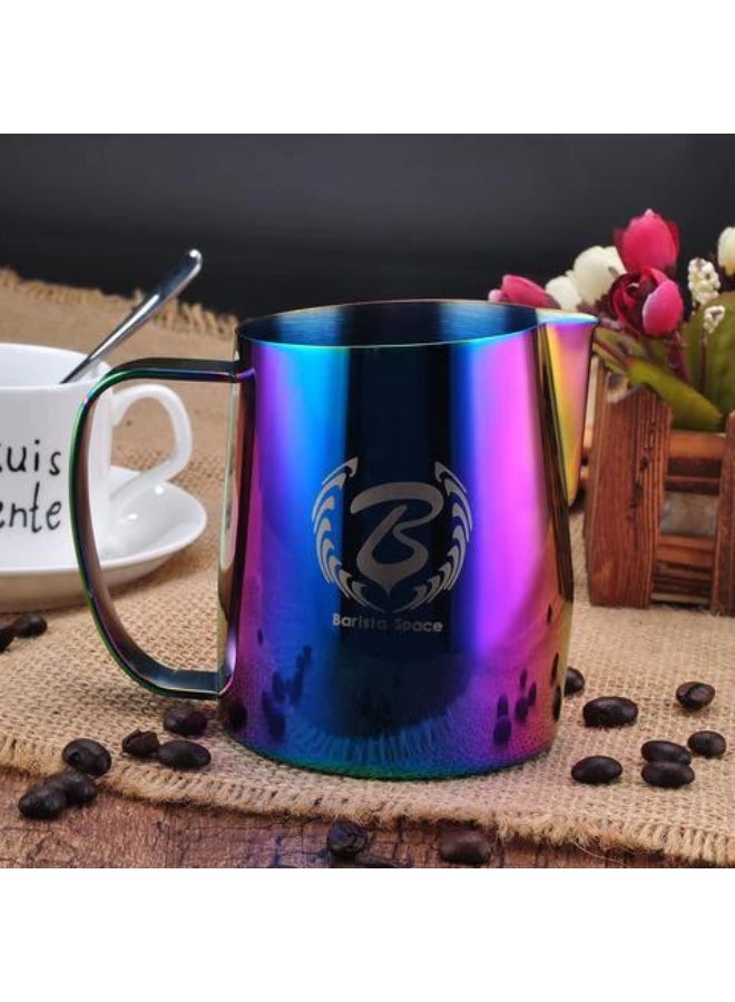 Barista Space إبريق حليب بارستا سبيس، وعاء رغوة الحليب للإسبريسو، كابتشينو، فوهة دقيقة لفن اللاتيه، مصنوع من الفولاذ المقاوم للصدأ 304، سعة 450 مل، لون قوس قزح - Image 3