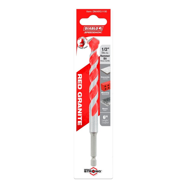 Diablo SPEEDemon Red Granite Carbide Tipped Hammer Drill Bit for Concrete, Masonry and Stone - 1/2" Diameter, 6" Length, 4" Working Length - DMARG1150 - Image 2