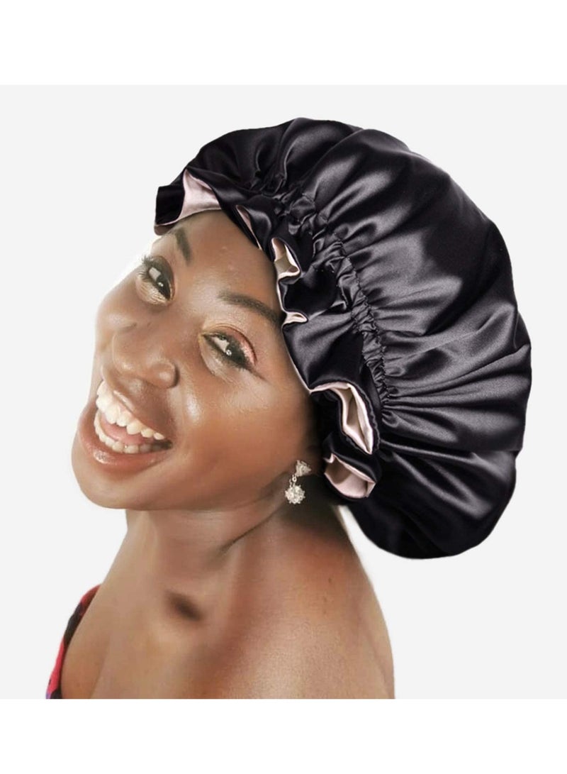 SYOSI 3 PCS Satin Night Sleep Cap Elastic Women Hair Bonnet Shower Caps For Curly or Afro Hair Double Layered Reversible Sleep Cap Adjustable Breathable Shower Hat A - Image 2