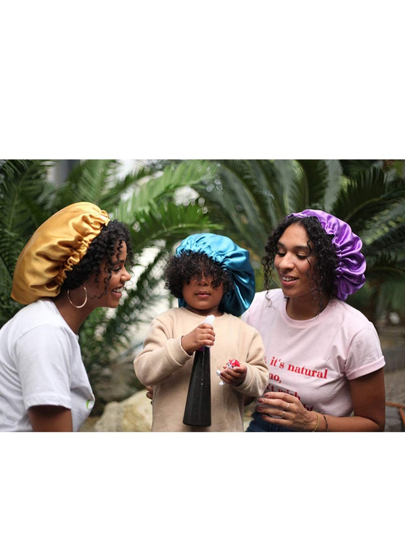 SYOSI 3 PCS Satin Night Sleep Cap Elastic Women Hair Bonnet Shower Caps For Curly or Afro Hair Double Layered Reversible Sleep Cap Adjustable Breathable Shower Hat A - Image 3