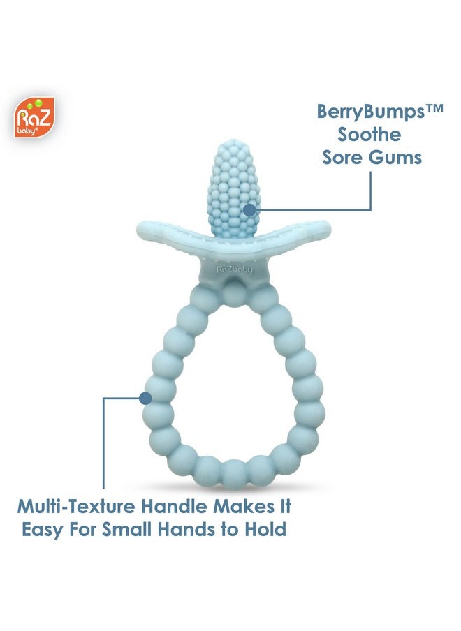 Razbaby - RaZbaby RaZberry Plus Baby Teether - Easy-to-Hold Toy for Front & Back Teething Relief, BerryBumps Texture for Sensory Development, Soothes Sore Gums, BPA-Free, Great Gift for Babies 3M+ - Blue - Image 1