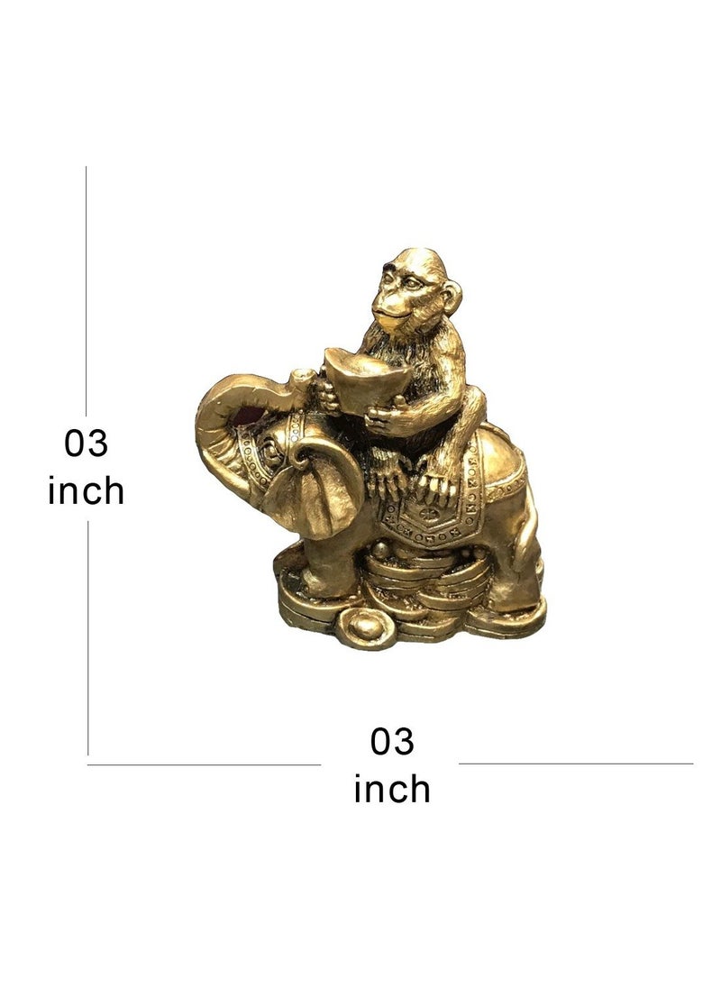 Ryme Resin Feng Shui Monkey Sitting on Elephant with Trunk up for Good LuckSuccess Golden Standard