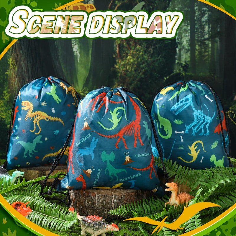 Weewooday 20 Pcs Dinosaur Party Favors Bags Dinosaur Drawstring Gift Bag Dinosaur Party Supplies Bags Backpack Treat Bag For Birthday Candy(Vivid Style) - Image 2