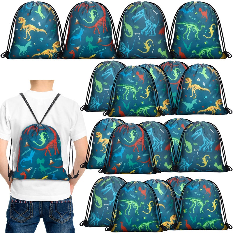 Weewooday 20 Pcs Dinosaur Party Favors Bags Dinosaur Drawstring Gift Bag Dinosaur Party Supplies Bags Backpack Treat Bag For Birthday Candy(Vivid Style) - Image 1