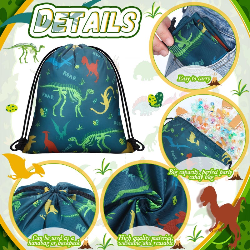 Weewooday 20 Pcs Dinosaur Party Favors Bags Dinosaur Drawstring Gift Bag Dinosaur Party Supplies Bags Backpack Treat Bag For Birthday Candy(Vivid Style) - Image 4