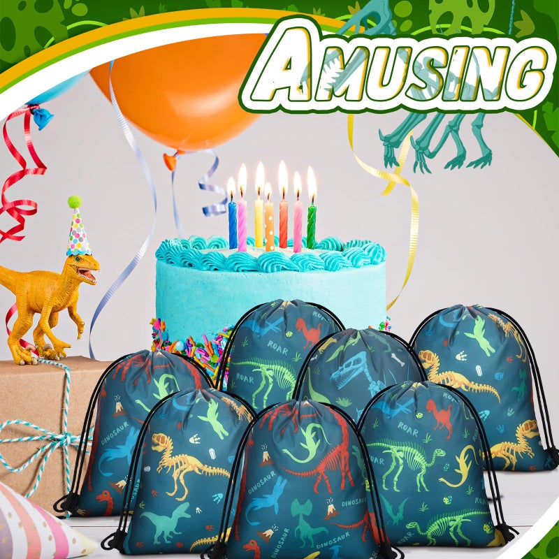 Weewooday 20 Pcs Dinosaur Party Favors Bags Dinosaur Drawstring Gift Bag Dinosaur Party Supplies Bags Backpack Treat Bag For Birthday Candy(Vivid Style) - Image 5
