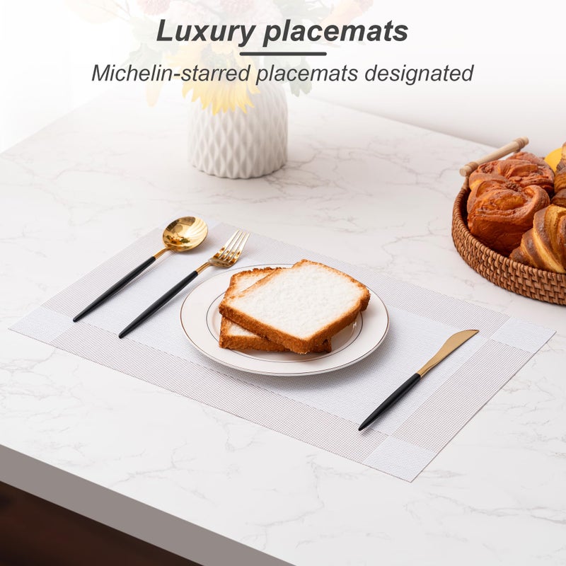 CADONO Placemats Set of 4 Washable Indoor/Outdoor Vinyl Place Mats for Dining Table Durable Non-Slip Heat Resistant PVC Weave Table Matsï¼ˆFour-Corner-Beigeï¼‰ - Image 5