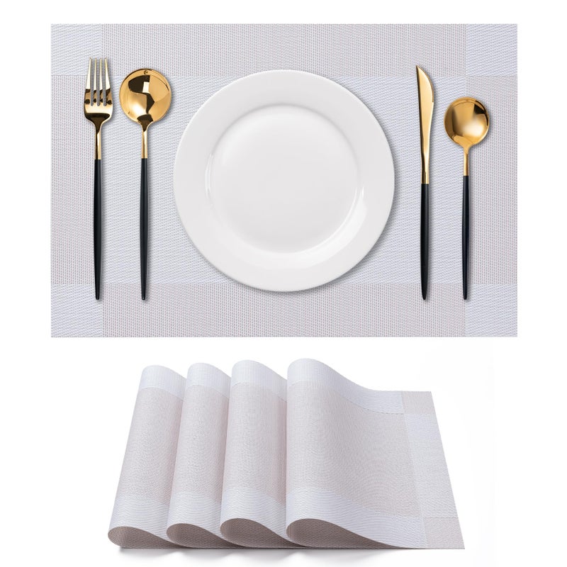 CADONO Placemats Set of 4 Washable Indoor/Outdoor Vinyl Place Mats for Dining Table Durable Non-Slip Heat Resistant PVC Weave Table Matsï¼ˆFour-Corner-Beigeï¼‰ - Image 1