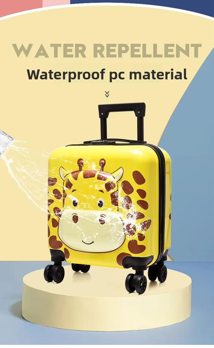 Shamax® Kids Luggage 15 Inch Travel Suitcase Luggage Kids Trolley Bag | Giraffe Lightweight ABS Hard Shell Luggage 360° Spinner Wheels & Adjustable Handle | Cartoon Cabin Suitcase for Boys & Girls - Image 5