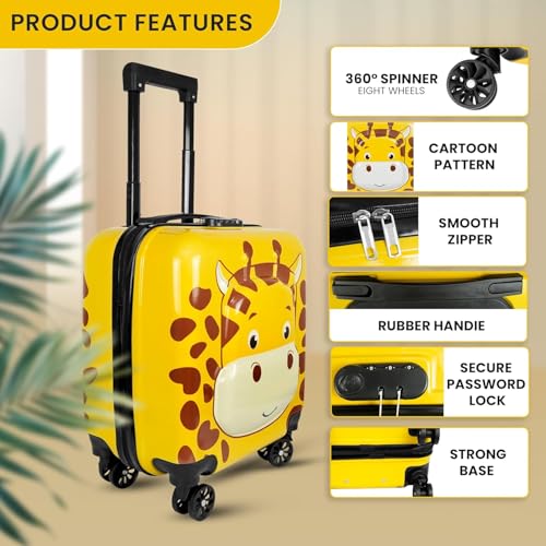 Shamax® Kids Luggage 15 Inch Travel Suitcase Luggage Kids Trolley Bag | Giraffe Lightweight ABS Hard Shell Luggage 360° Spinner Wheels & Adjustable Handle | Cartoon Cabin Suitcase for Boys & Girls - Image 2