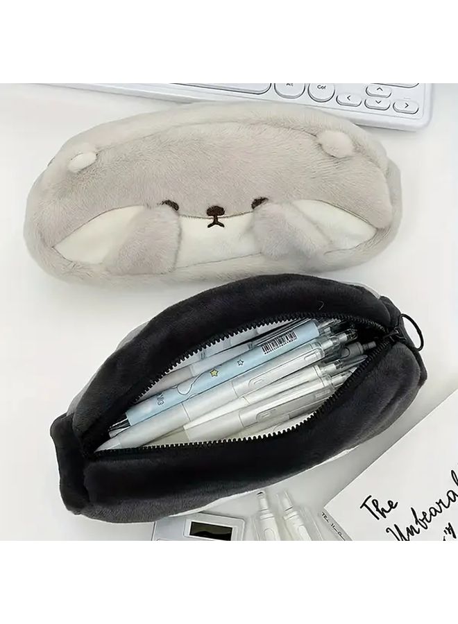 Student Otter Pencil Case 3 Pieces Large Capacity Soft Plush Animal Pen Holder With Durable Zipper Beige Brown Cute Supply Organizer For School Office - Image 4