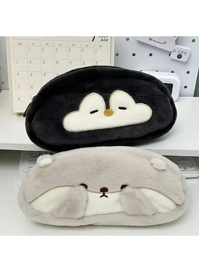 Student Otter Pencil Case 3 Pieces Large Capacity Soft Plush Animal Pen Holder With Durable Zipper Beige Brown Cute Supply Organizer For School Office - Image 5