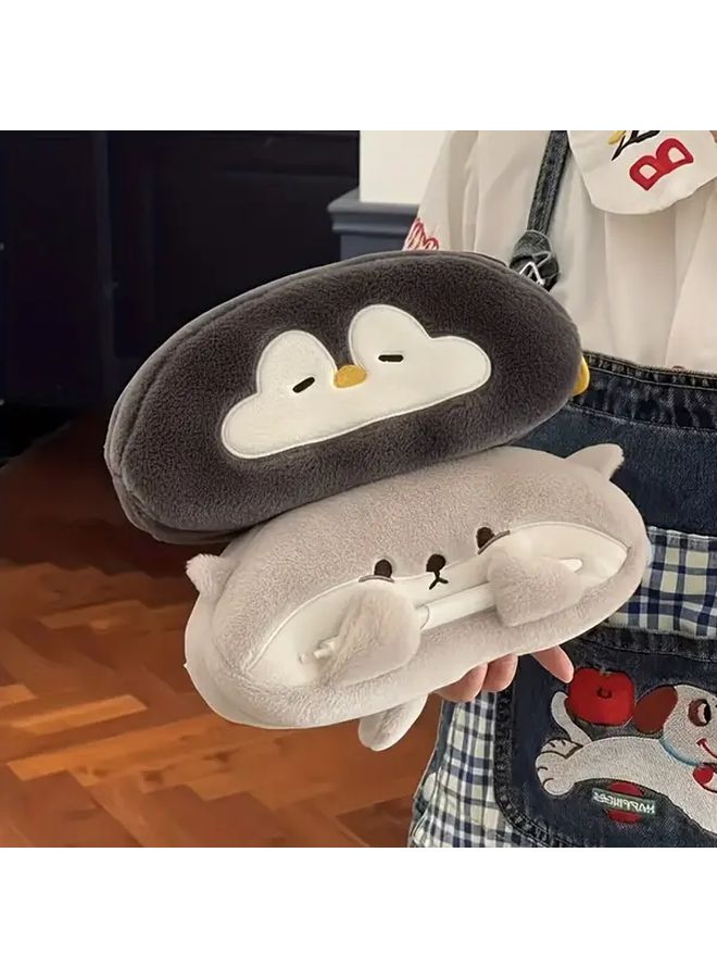 Student Otter Pencil Case 3 Pieces Large Capacity Soft Plush Animal Pen Holder With Durable Zipper Beige Brown Cute Supply Organizer For School Office - Image 2