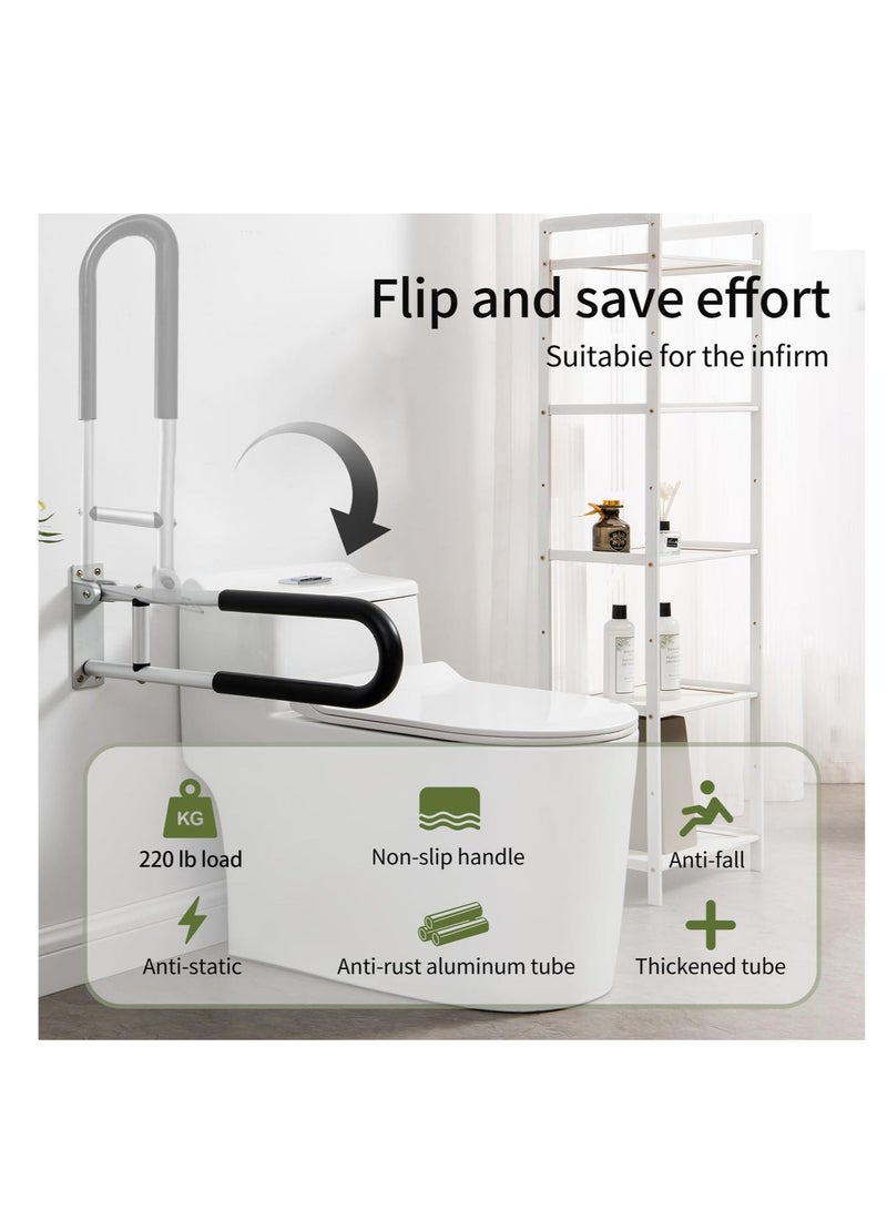 والالا قضيب إمساك المرحاض مقاس 24 بوصة قابل للطي من سبائك الألومنيوم بسعة تحميل 100 كجم/220 رطلًا، قضبان إمساك للمعاقين وقضبان إمساك للحمام على شكل حرف U وآمنة على الحائط للمرضى، أسود - Image 5