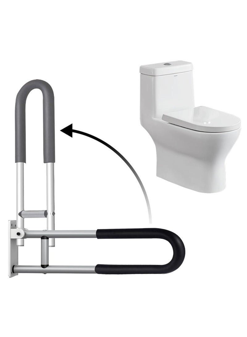 والالا قضيب إمساك المرحاض مقاس 24 بوصة قابل للطي من سبائك الألومنيوم بسعة تحميل 100 كجم/220 رطلًا، قضبان إمساك للمعاقين وقضبان إمساك للحمام على شكل حرف U وآمنة على الحائط للمرضى، أسود - Image 1