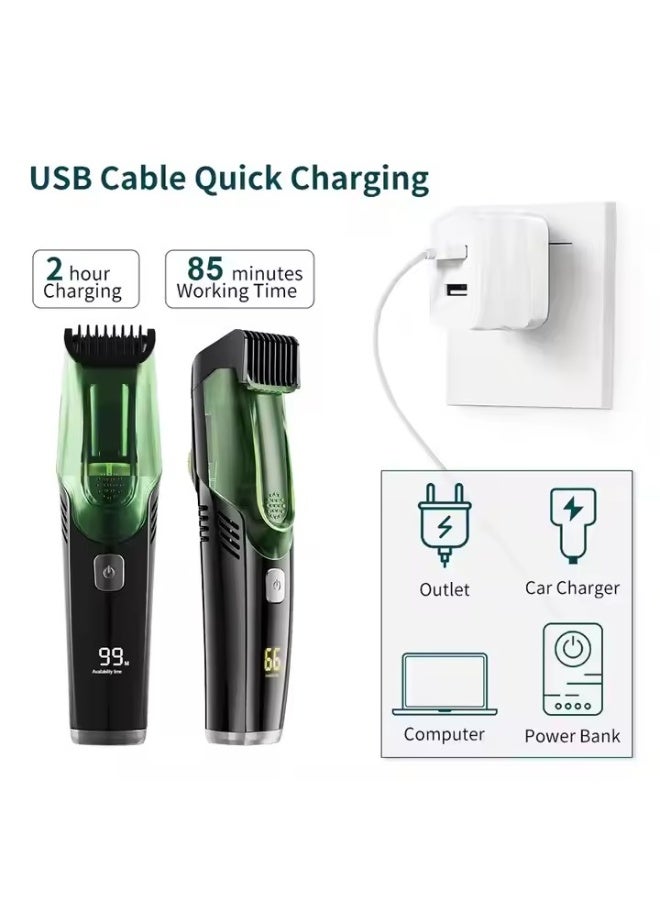 BlueFire Automatic Vacuum Hair Trimmer for Men – Professional Cordless Beard, Groin & Body Grooming Hair Clipper with USB Rechargeable Lithium Battery, Stainless Steel Blades, Fully Washable, Long-Lasting Green Grooming Device - Image 2