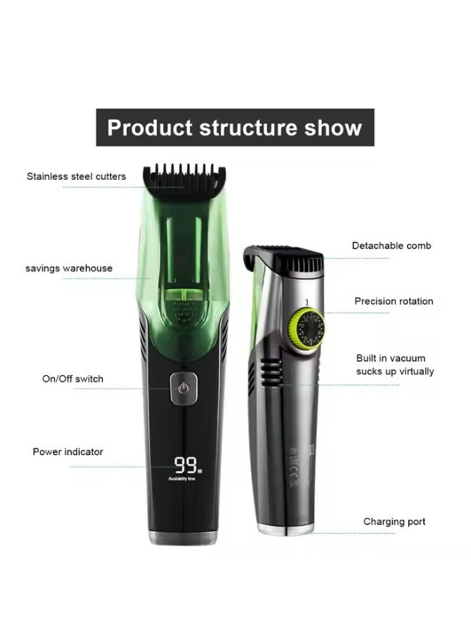 BlueFire Automatic Vacuum Hair Trimmer for Men – Professional Cordless Beard, Groin & Body Grooming Hair Clipper with USB Rechargeable Lithium Battery, Stainless Steel Blades, Fully Washable, Long-Lasting Green Grooming Device - Image 3