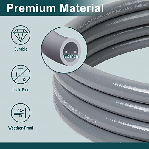 GASPRO 12 Feet 1/2" ID Natural Gas Hose, Low Pressure LPG Hose with Quick Connect, for Weber, Char-broil, Pizza Oven, Patio Heater and More - Image 5