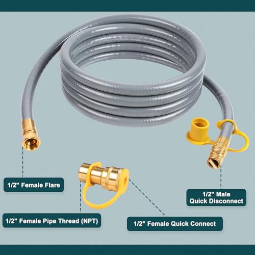 GASPRO 12 Feet 1/2" ID Natural Gas Hose, Low Pressure LPG Hose with Quick Connect, for Weber, Char-broil, Pizza Oven, Patio Heater and More - Image 2