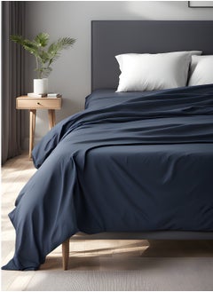 Raymond Raymond Home King Flat Sheet Bedsheet 144 Thread Count Luxirious Mercerised 100% Long Staple Cotton Bedding Solid Pre Shrunk Percale Finish Bed Linen with 2 Pillow Case - Navy (274 * 274 CM)  - Image 1