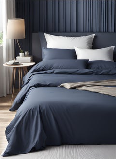 Raymond Raymond Home King Flat Sheet Bedsheet 144 Thread Count Luxirious Mercerised 100% Long Staple Cotton Bedding Solid Pre Shrunk Percale Finish Bed Linen with 2 Pillow Case - Navy (274 * 274 CM)  - Image 2