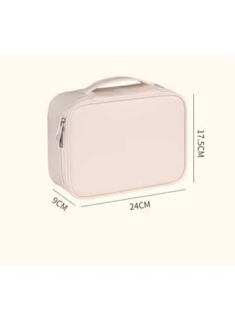 PU Leather Cosmetic Bag with Zipper, Waterproof Portable Travel Storage Bag, Large Capacity Handheld Travel Cosmetic Bag with Compartments for Girls and Women - Image 3