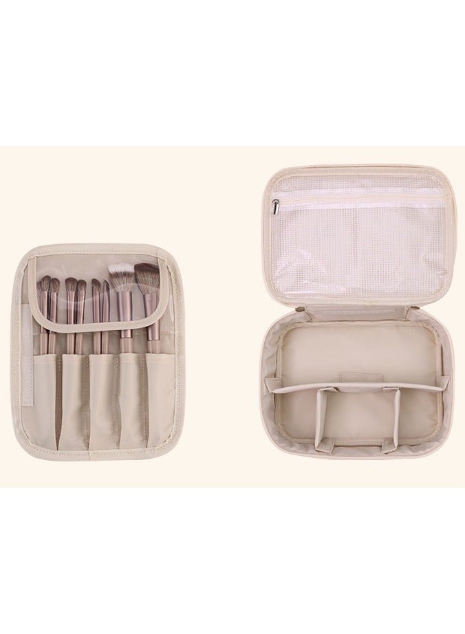 PU Leather Cosmetic Bag with Zipper, Waterproof Portable Travel Storage Bag, Large Capacity Handheld Travel Cosmetic Bag with Compartments for Girls and Women - Image 5