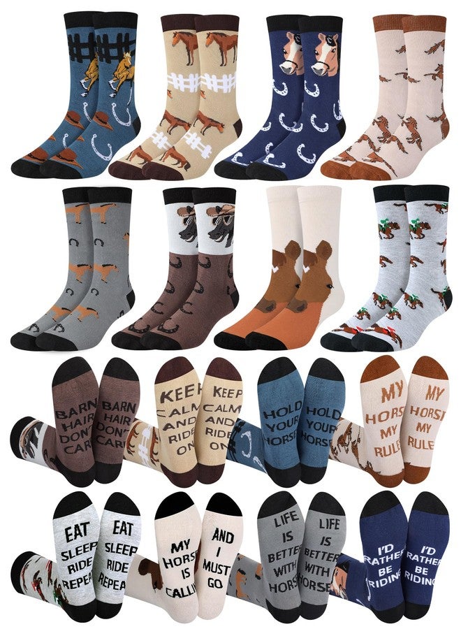 Shyyween 8 Pairs Funny Horse Socks for Men Riding Novelty Equestrian Crew Dress Socks Western Cowboy Riding Gift for Horse Lovers Equestrians Derby Holiday Party Favors - Image 1