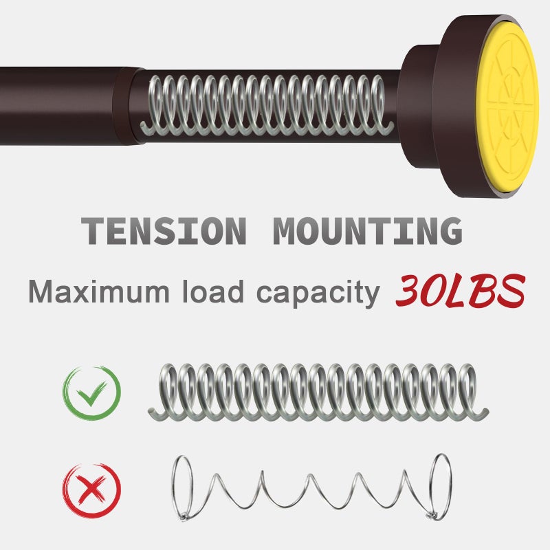 Thestoa Brown Shower Curtain Rod Adjustable 43-78 inch, 1"Diameter Spring Tension Curtain Rod No Drill, Anti-Rust Non-Slip Shower Rod for Bathroom Tension Rod - Image 2